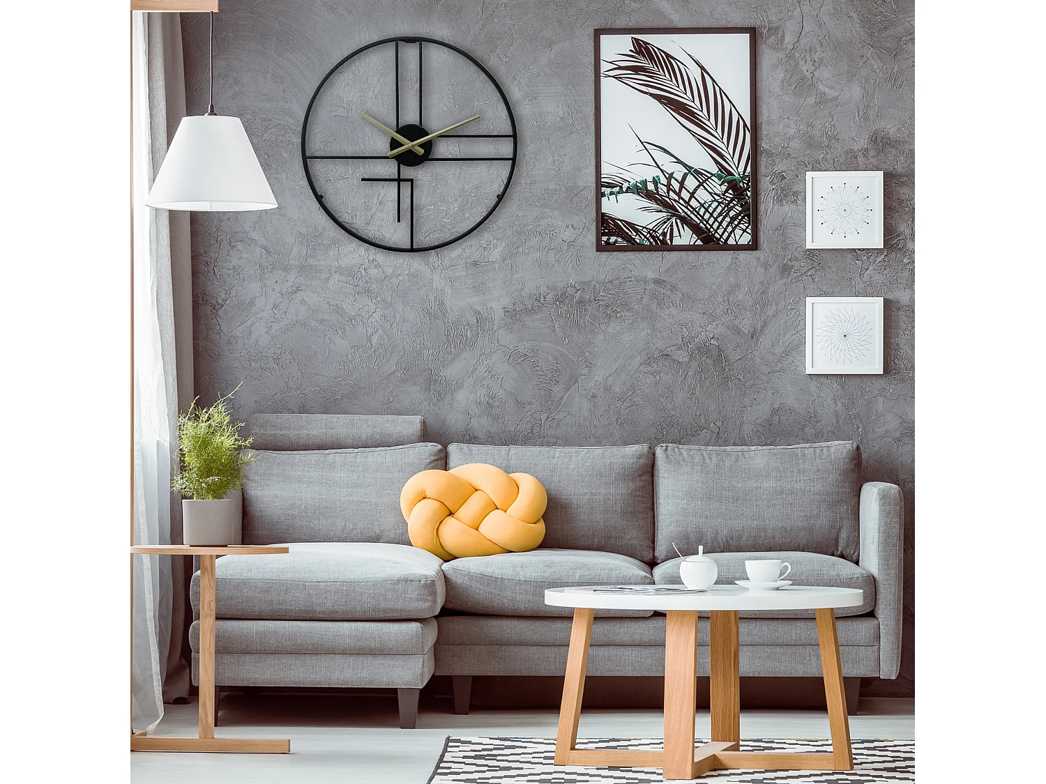 Horloge Murale Moderne Noir Jaune Métal Minimal pour Maison Bureau