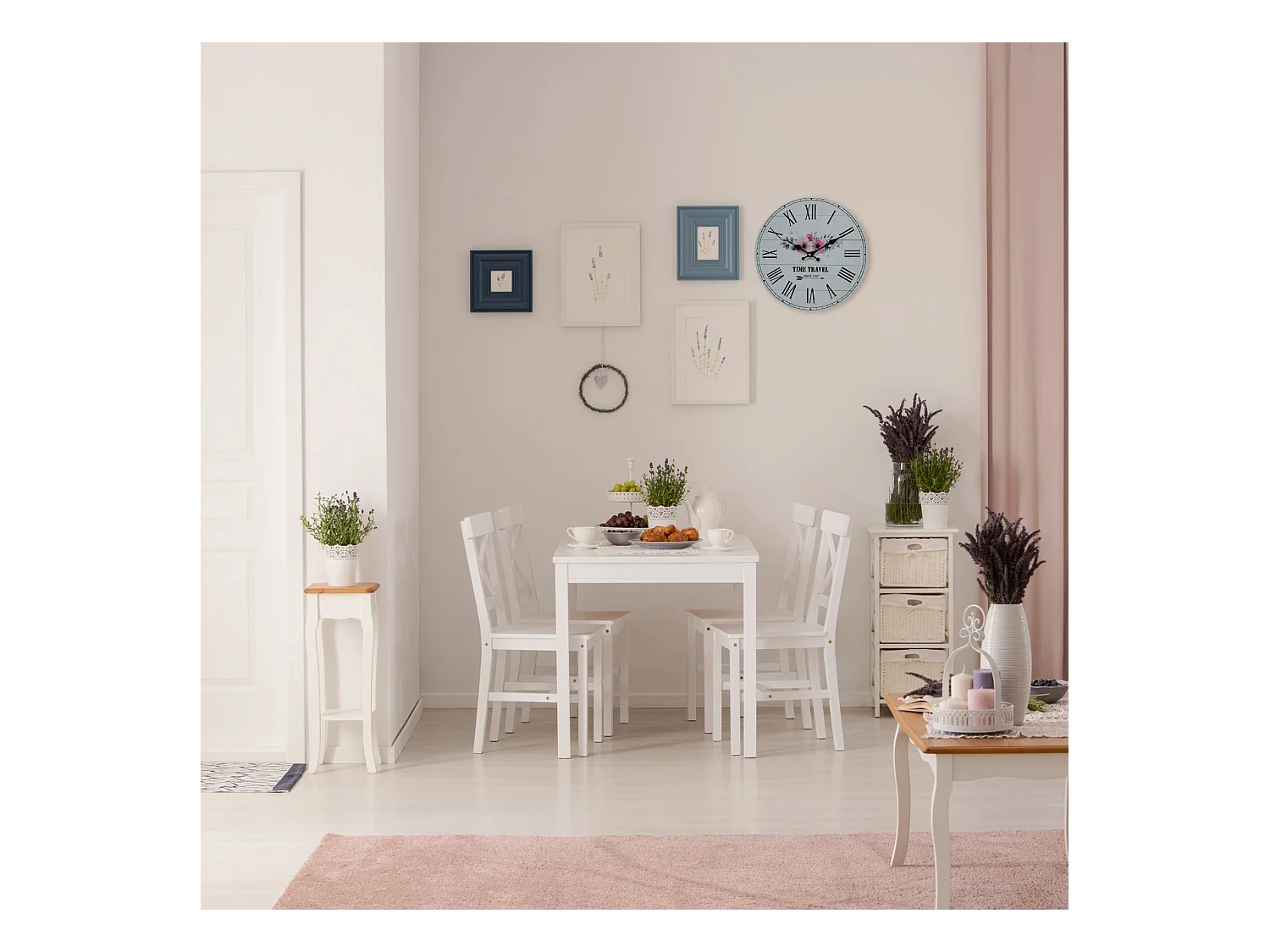 Orologio Shabby da Parete Mdf Bianco Tema Floreale per Salotto Cucina