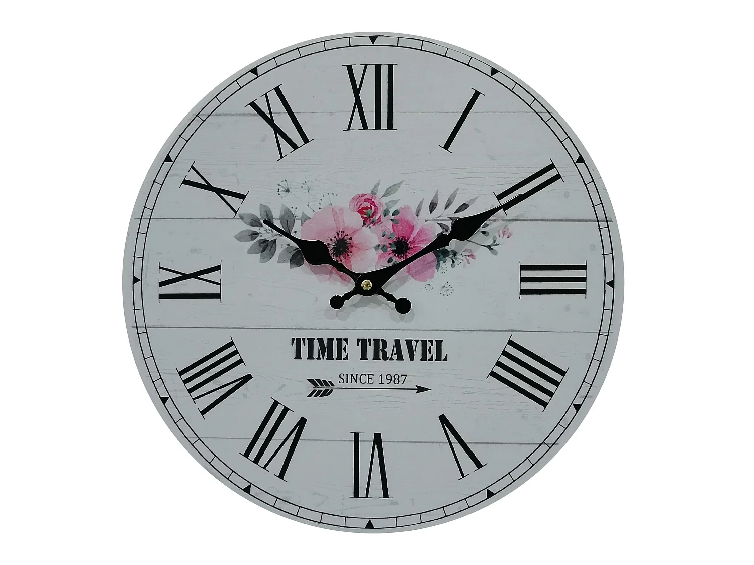 Orologio Shabby da Parete Mdf Bianco Tema Floreale per Salotto Cucina