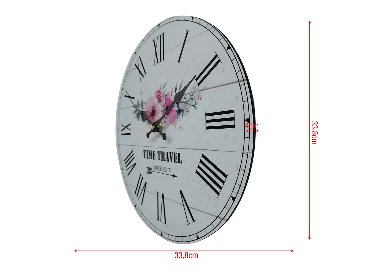 Orologio Shabby da Parete Mdf Bianco Tema Floreale per Salotto Cucina