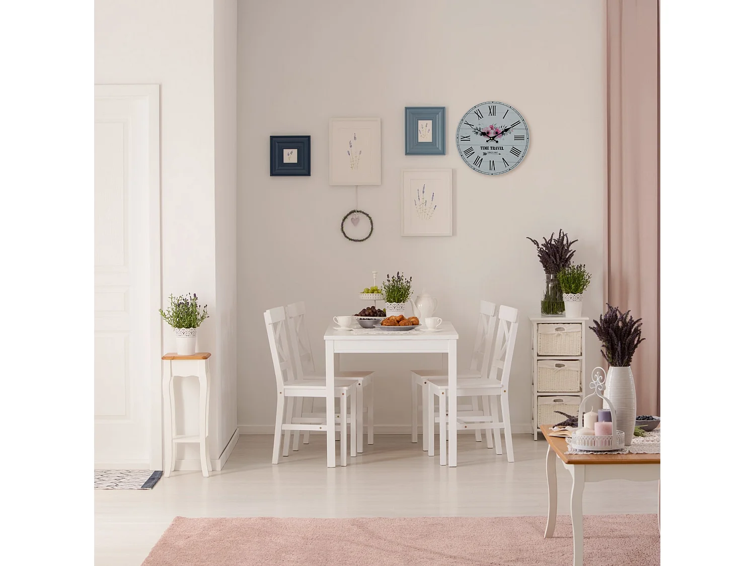 Horloge Murale Shabby Mdf Blanc Thčme Floral pour Salon Cuisine