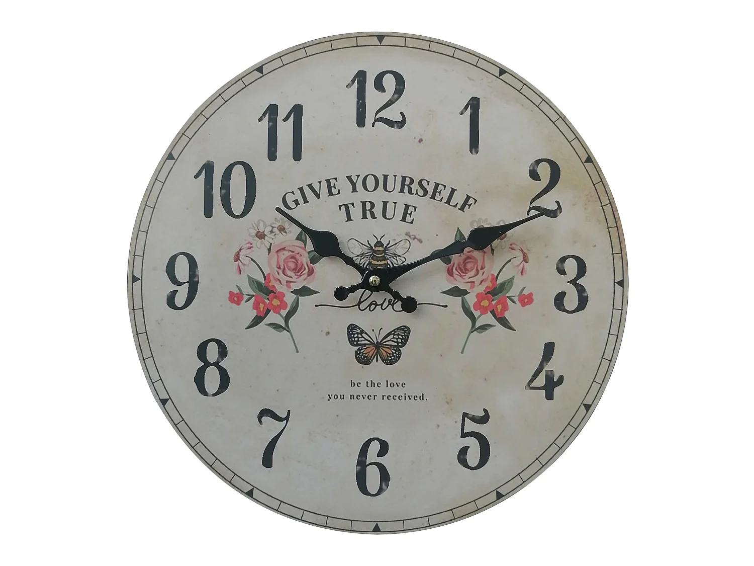 Relógio de Parede Mdf Redondo Estilo Shabby de Impressão Floral Branca