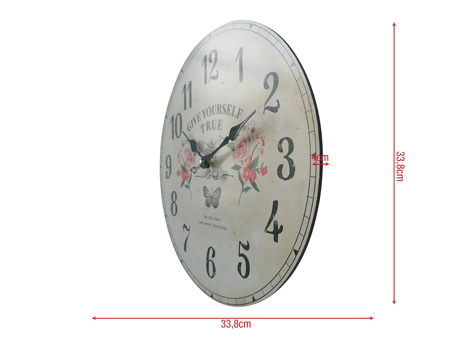 Relógio de Parede Mdf Redondo Estilo Shabby de Impressão Floral Branca