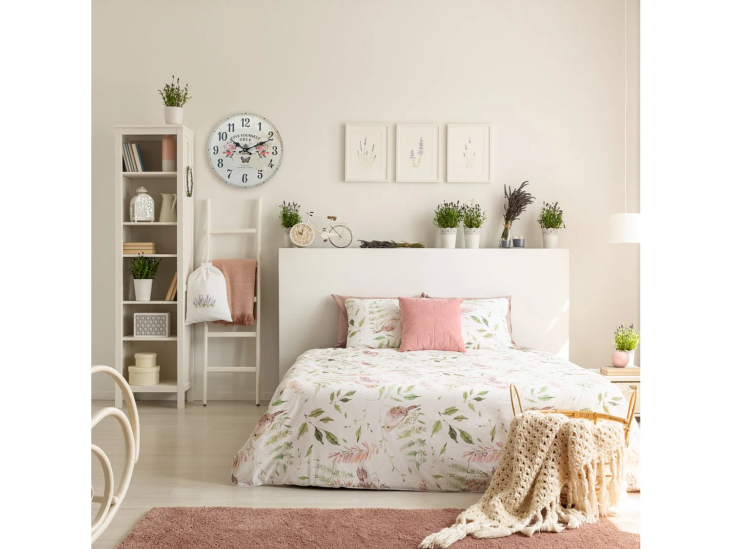 Horloge Murale Ronde Blanc Mdf Imprimé Floral Style Shabby
