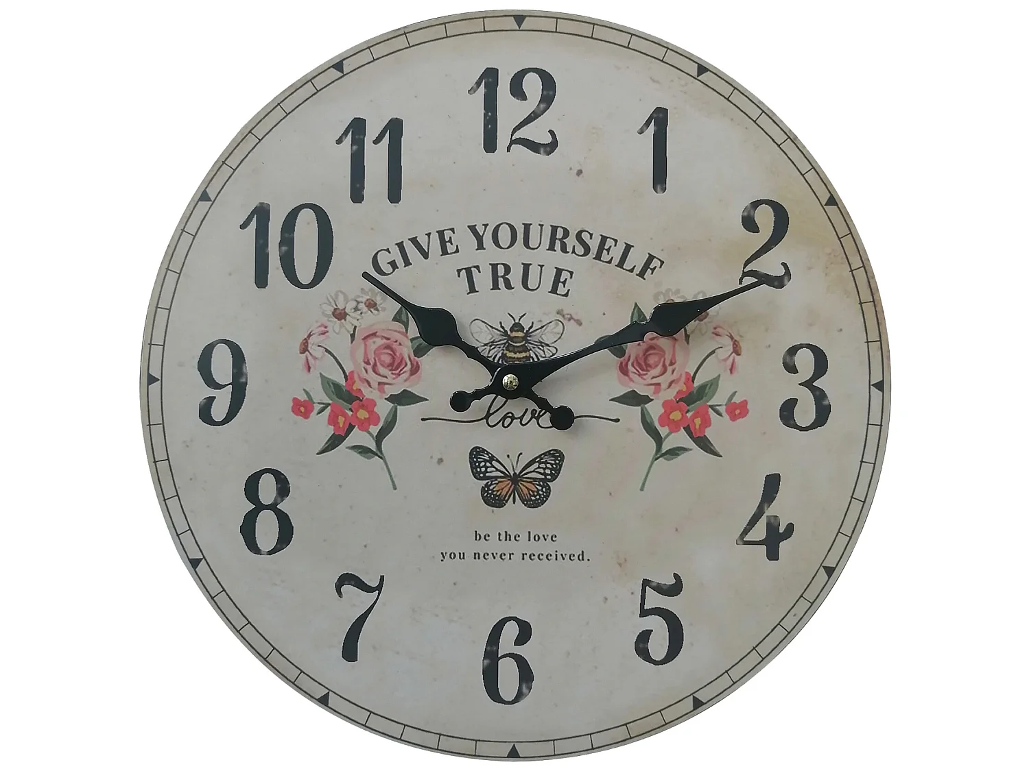 Horloge Murale Ronde Blanc Mdf Imprimé Floral Style Shabby