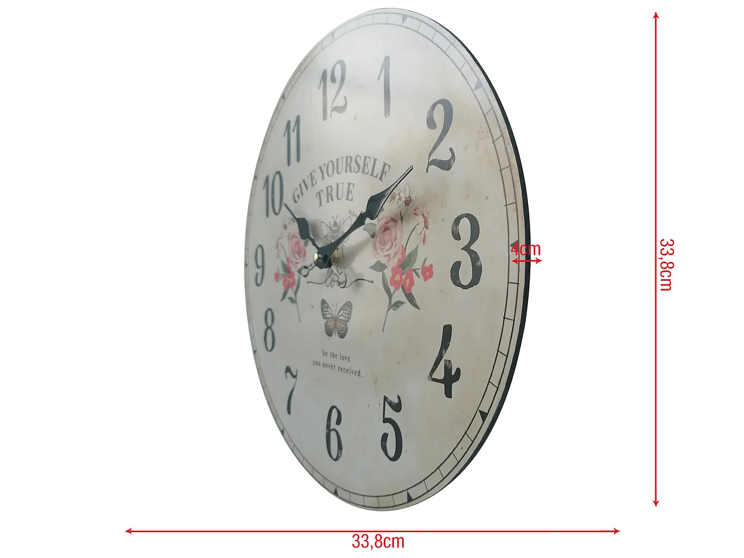 Horloge Murale Ronde Blanc Mdf Imprimé Floral Style Shabby