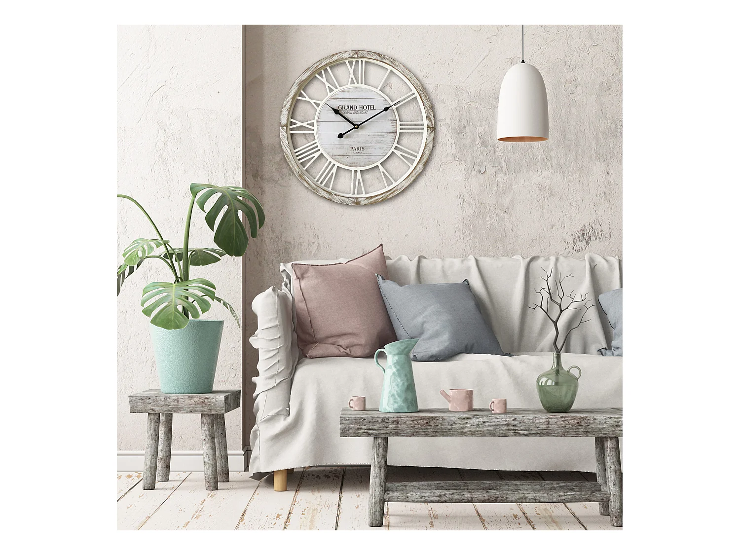 Relógio de Parede de Madeira Branca 50x50x4,5