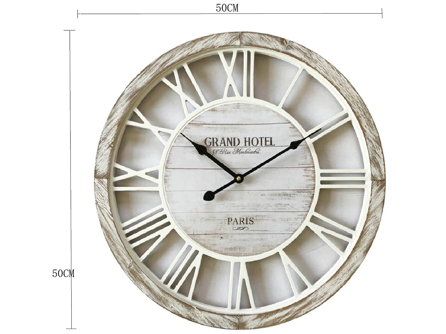 Horloge Salon Horloge Murale Shabby Vintage Bois Blanc 50x50x4,5