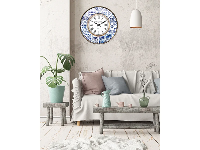 Orologio Decorativo Metallo Bianco Blu Analogico 50x50x4,5