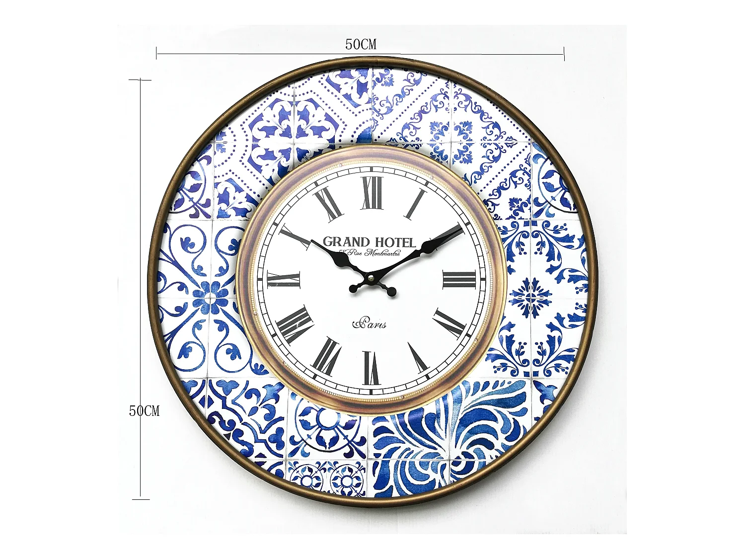 Orologio Decorativo Metallo Bianco Blu Analogico 50x50x4,5