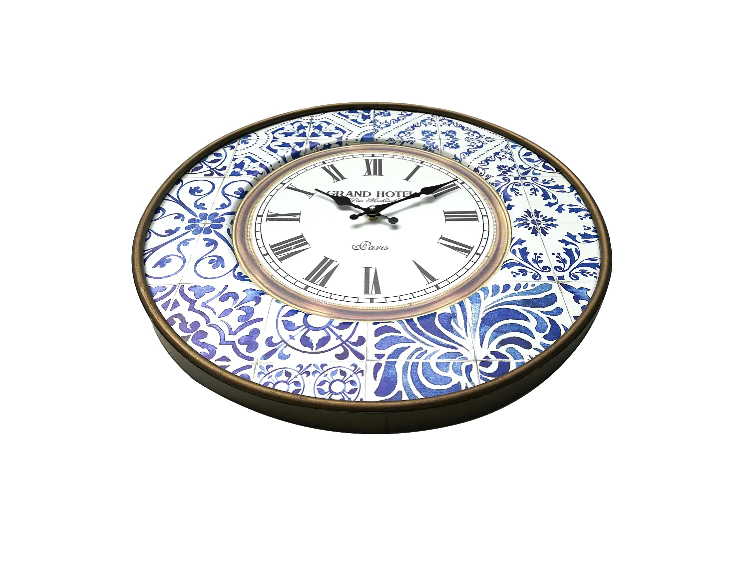 Orologio Decorativo Metallo Bianco Blu Analogico 50x50x4,5