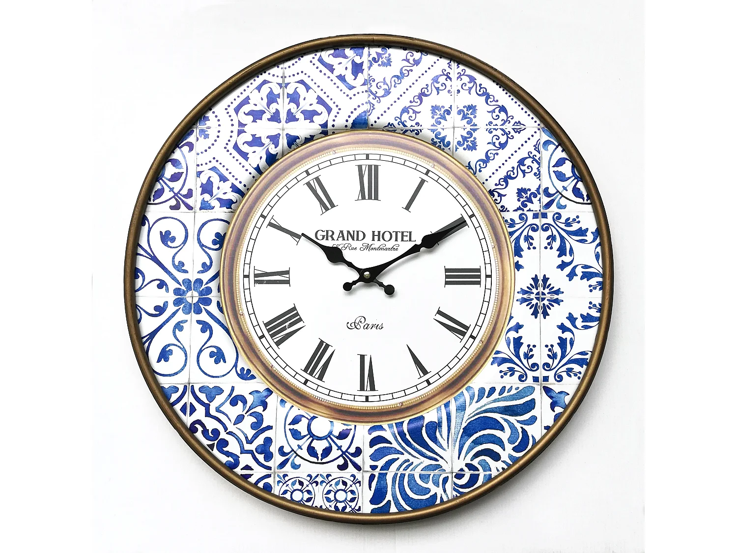 Horloge Décorative Metal Blanc Bleu Analogique 50x50x4,5