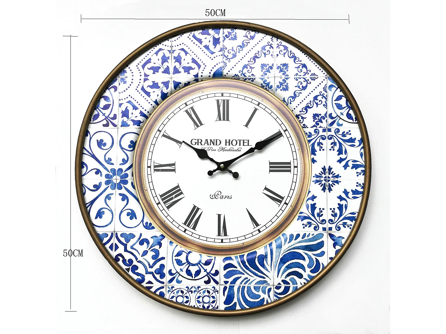 Horloge Décorative Metal Blanc Bleu Analogique 50x50x4,5