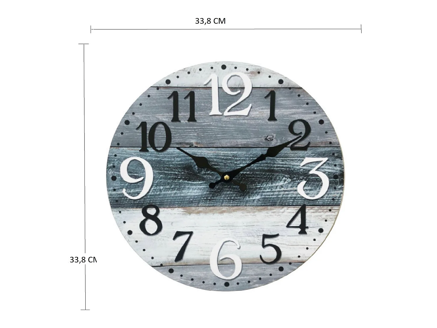 Orologio A Muro Bianco Grigio Blu Mdf Shabby Tondo 33,8x33,8x4