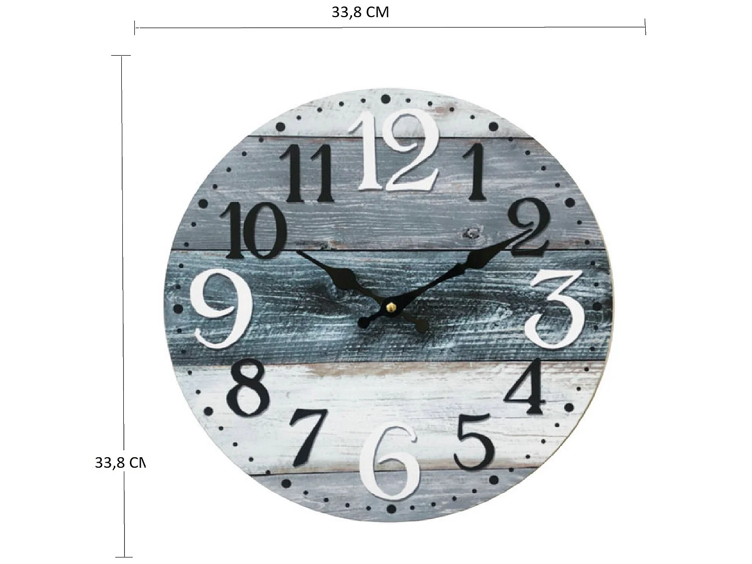 Horloge Murale Blanc Gris Bleu Mdf Shabby Rond 33,8x33,8x4