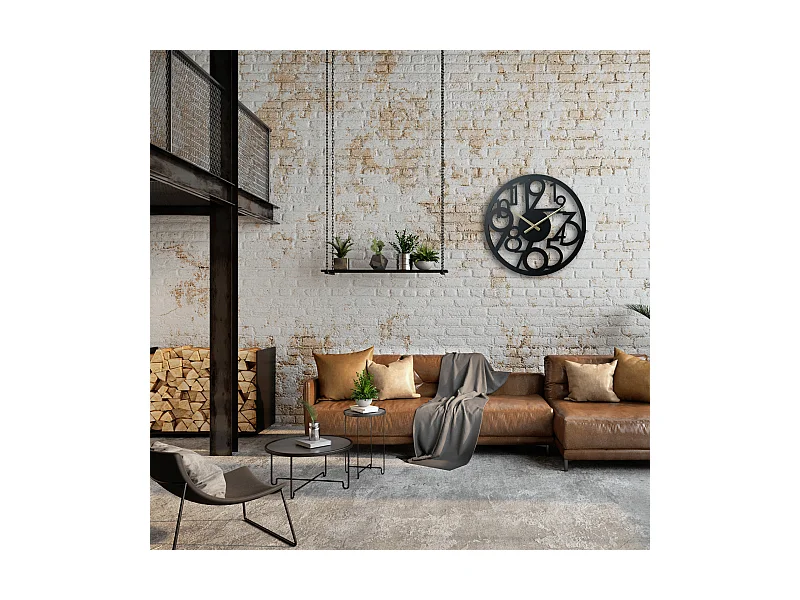 Horloge Suspendue Horloges Modernes en Métal Noir Grands Chiffres