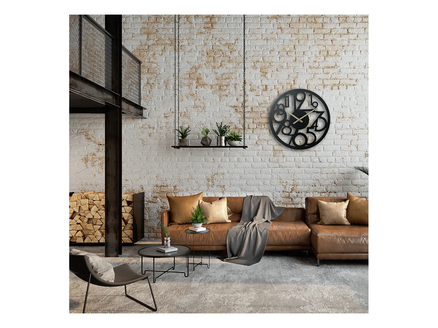 Horloge Suspendue Horloges Modernes en Métal Noir Grands Chiffres