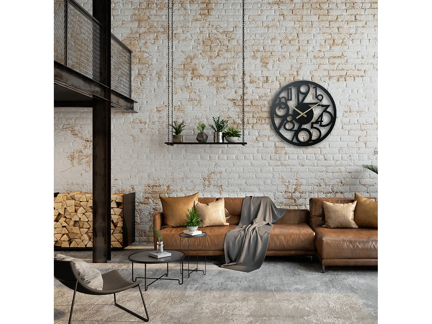 Horloge Suspendue Horloges Modernes en Métal Noir Grands Chiffres