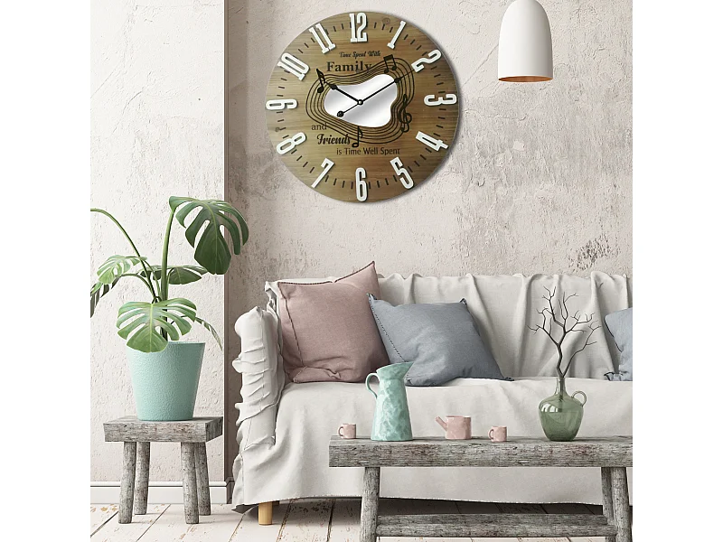 Orologio Arredo Orologio Muro Mdf Marrone Sala Camera 50x50x4,5