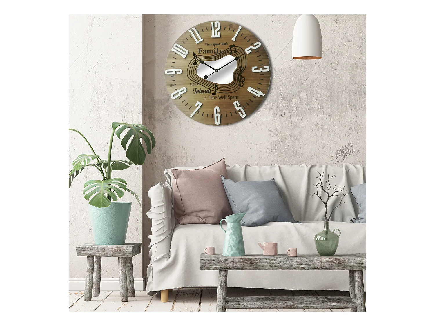Reloj Para Colgar Marron Blanco Mdf Friends Family Cuarto Sala 50x50x4,5