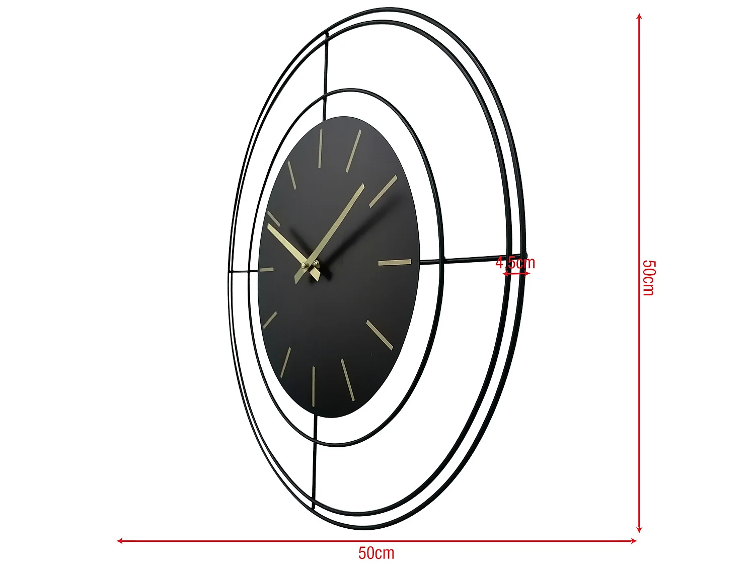 Grande Horloge Murale Analogique en Métal Noir 50 cm
