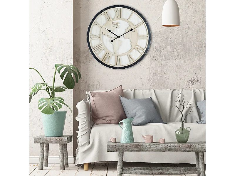 Orologio A Muro Orologio Vintage Nero Bianco Shabby Tondo 50x50x5