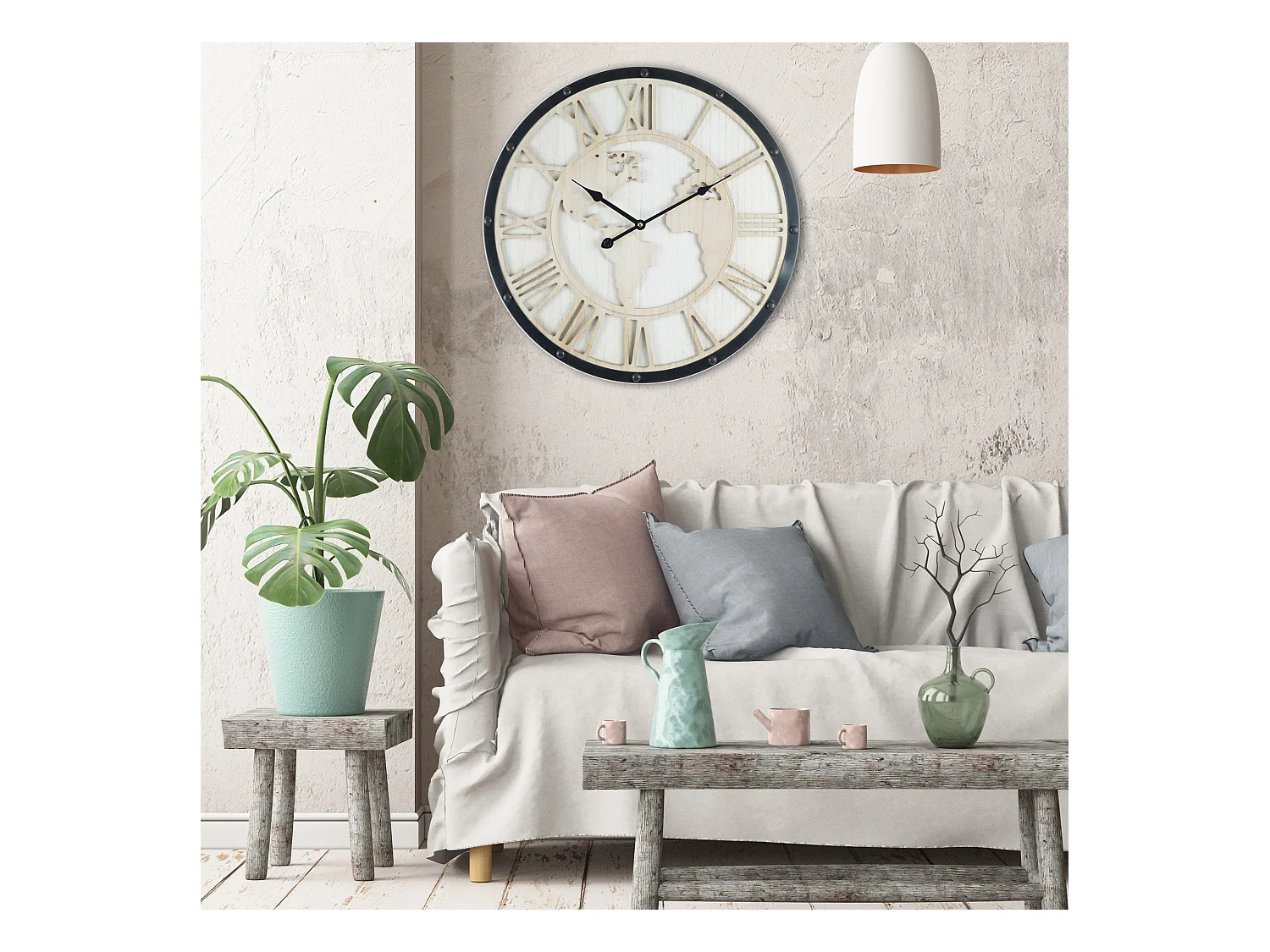 Grande Horloge Murale Monde Rétro Noir Blanc Chiffres Romaine 50 Cm