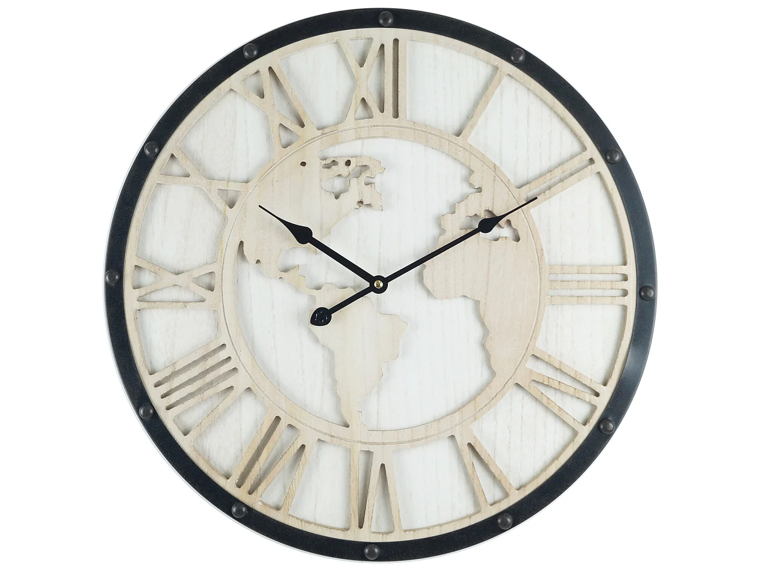 Grande Horloge Murale Monde Rétro Noir Blanc Chiffres Romaine 50 Cm