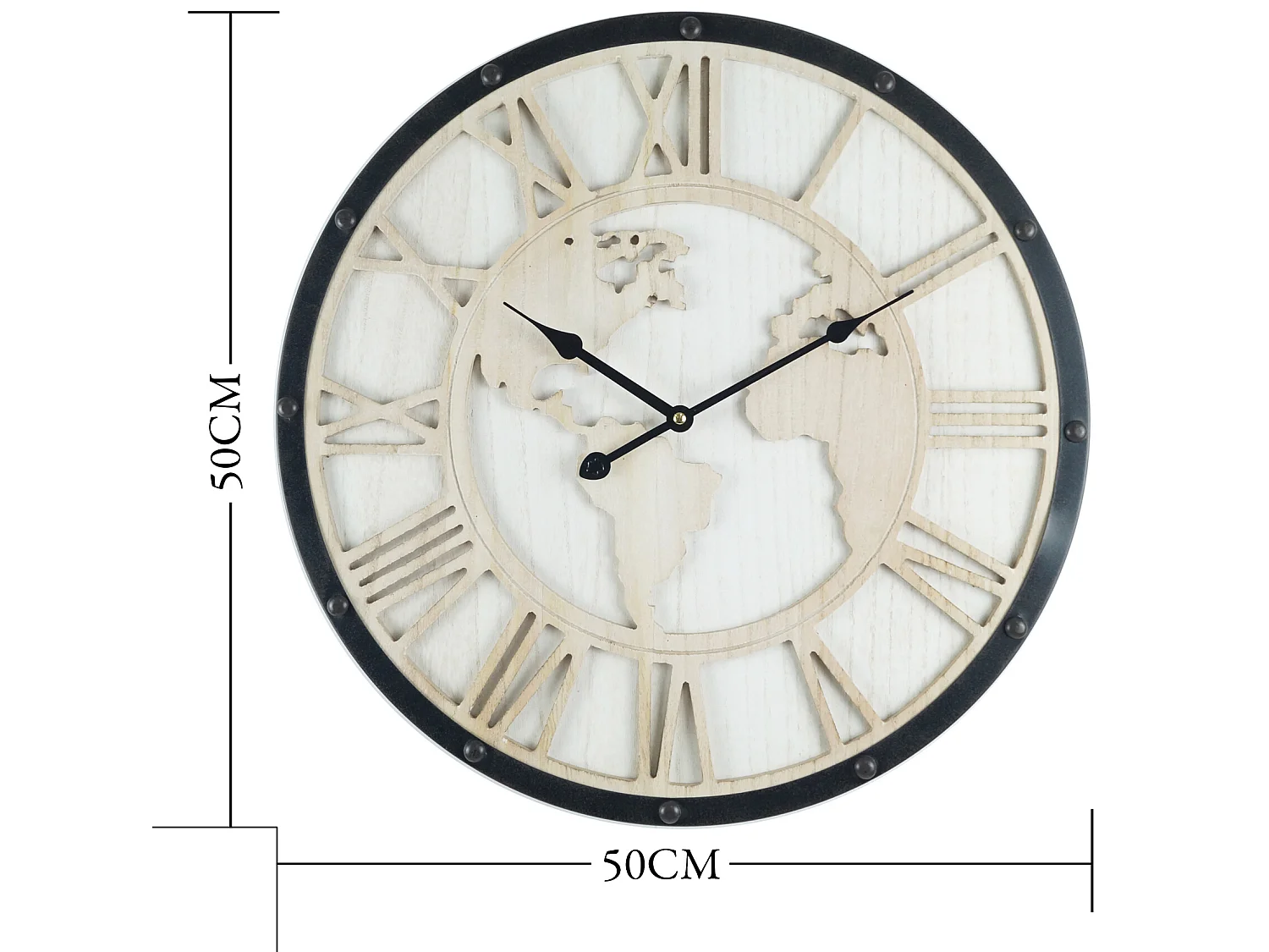 Grande Horloge Murale Monde Rétro Noir Blanc Chiffres Romaine 50 Cm