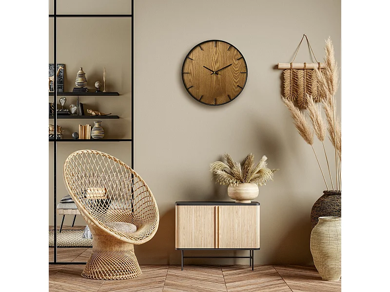 Orologio Arredo Orologi Mdf Marrone Nero Soggiorno 40x40x4,5