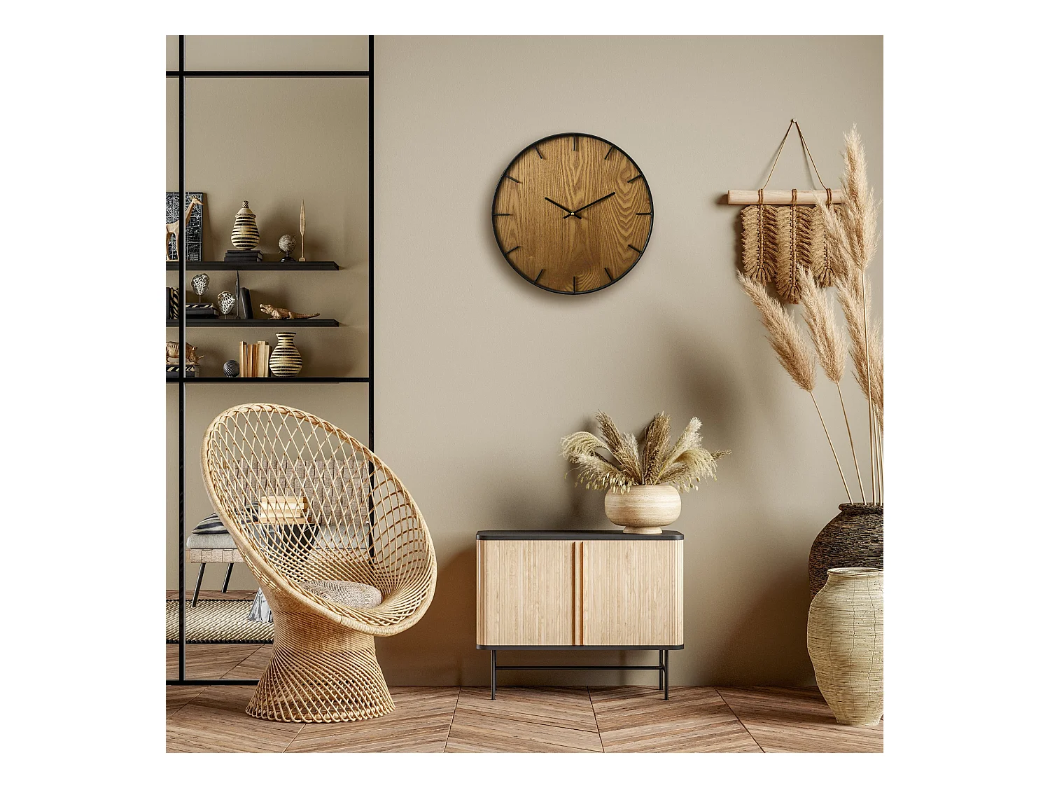 Orologio Arredo Orologi Mdf Marrone Nero Soggiorno 40x40x4,5