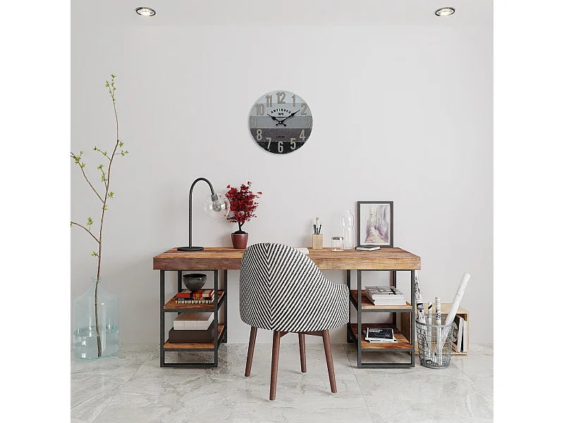 Orologio da Parete Shabby Orologi Vintage Grigio Nero Marrone Mdf