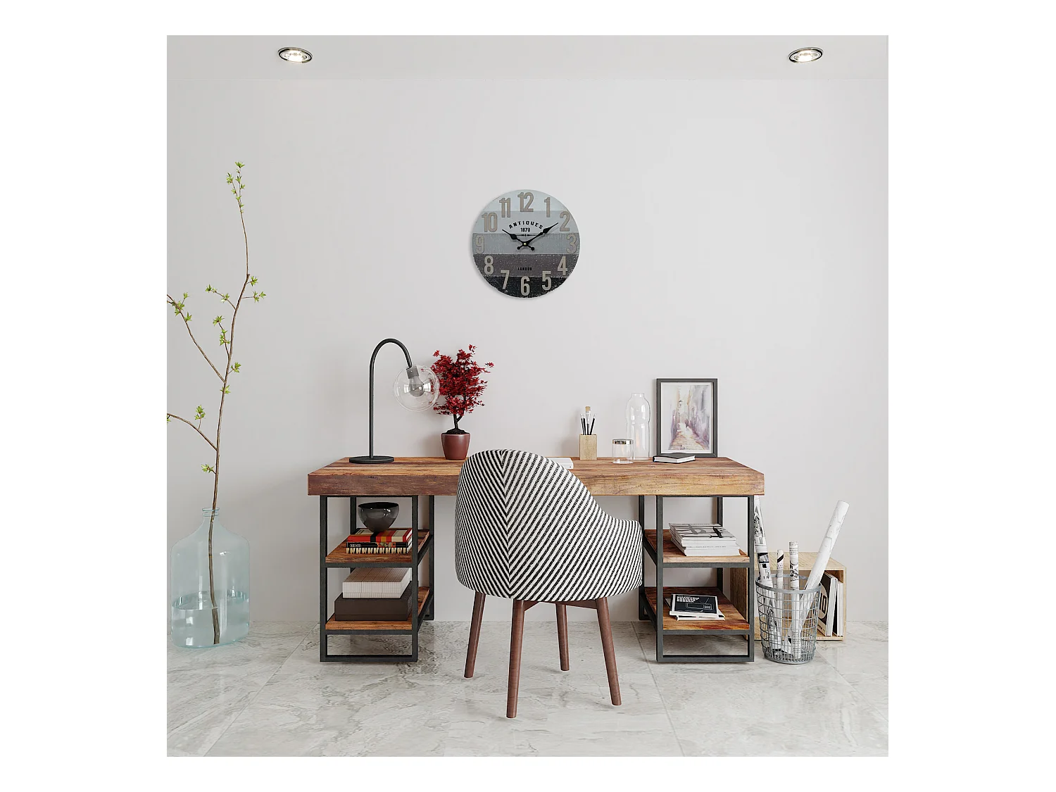 Reloj de Pared Shabby Relojes Vintage Gris Negro Marrón Mdf