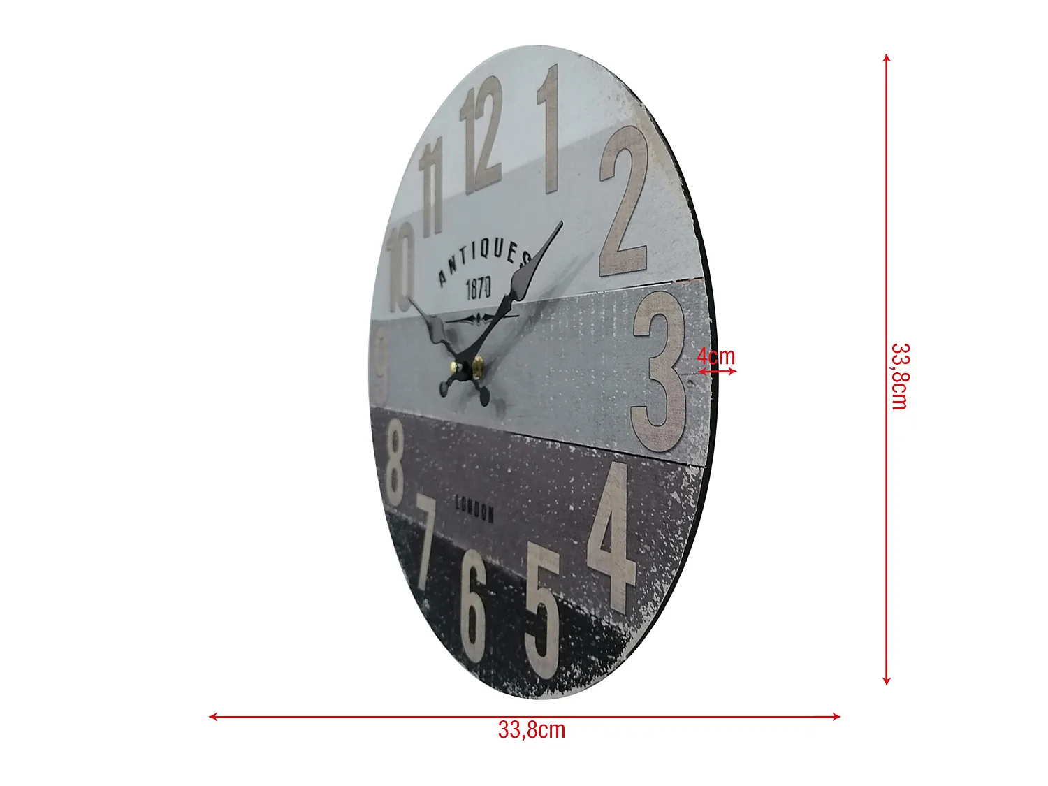 Reloj de Pared Shabby Relojes Vintage Gris Negro Marrón Mdf