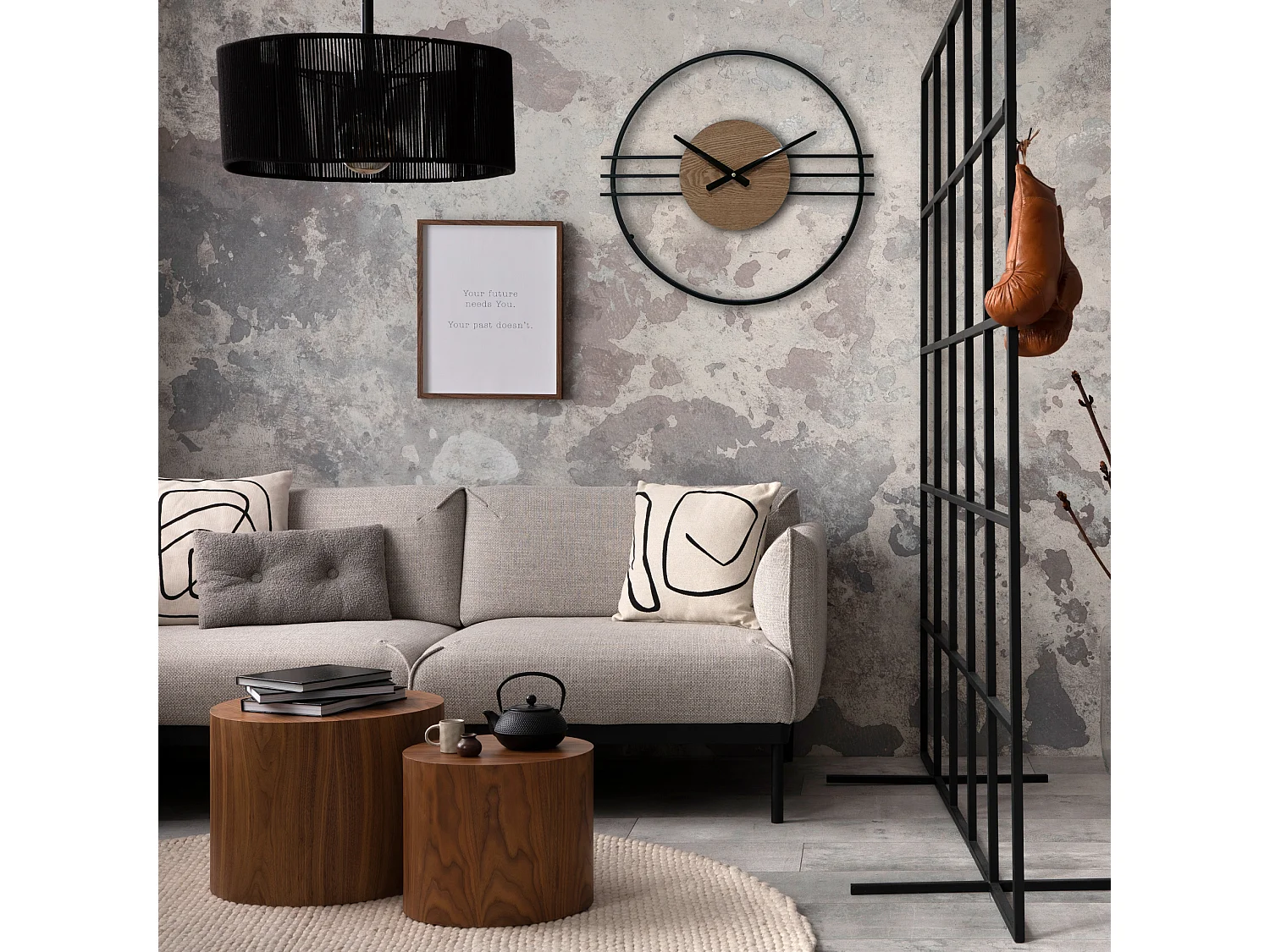 Horloge Murale Design Moderne Mdf Métal Noir Brun 50 cm