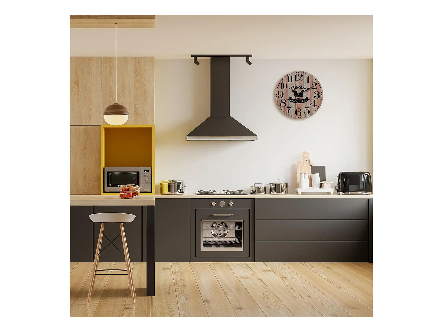 Horloge Murale de Cuisine Style Vintage Mdf Brun Noir Idée Cadeau