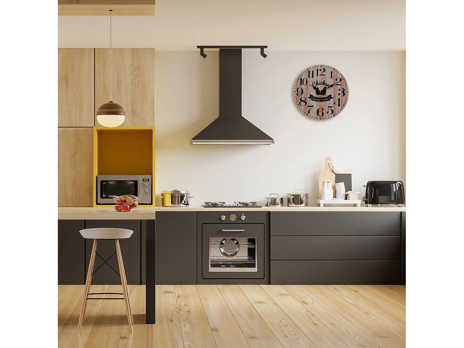 Horloge Murale de Cuisine Style Vintage Mdf Brun Noir Idée Cadeau