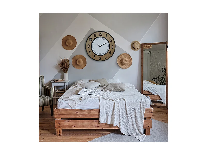 Horloge Murale Vintage Blanc Brun Noir Mdf Métal Analogique