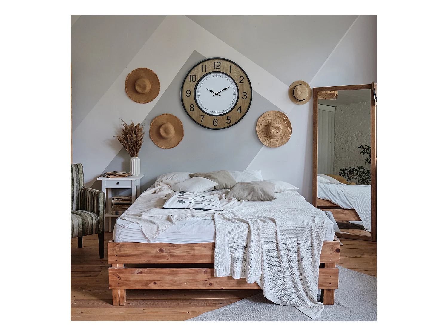 Horloge Murale Vintage Blanc Brun Noir Mdf Métal Analogique