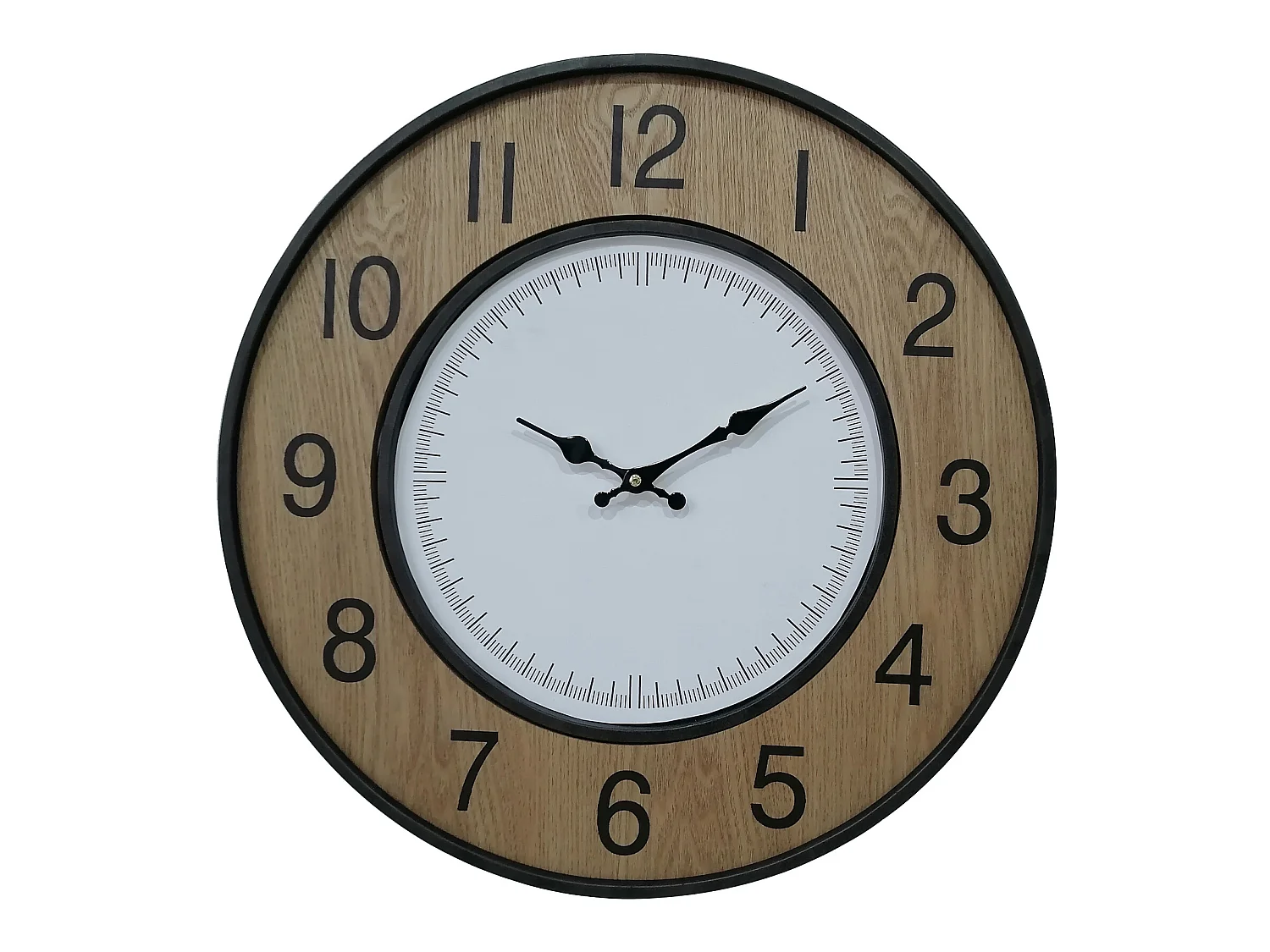 Horloge Murale Vintage Blanc Brun Noir Mdf Métal Analogique