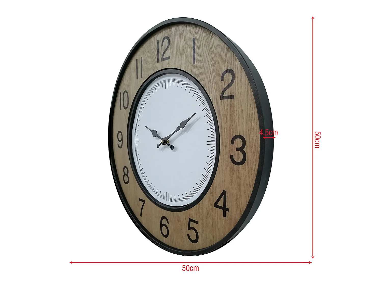 Horloge Murale Vintage Blanc Brun Noir Mdf Métal Analogique