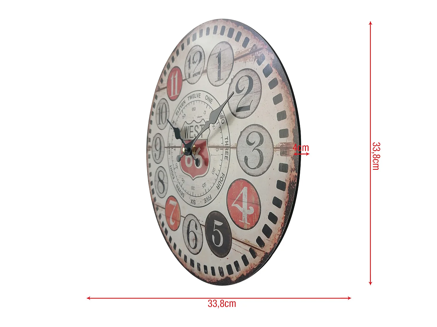 Reloj Retro Colgante Relojoes Redondos Mdf Metal Marrón Rojo