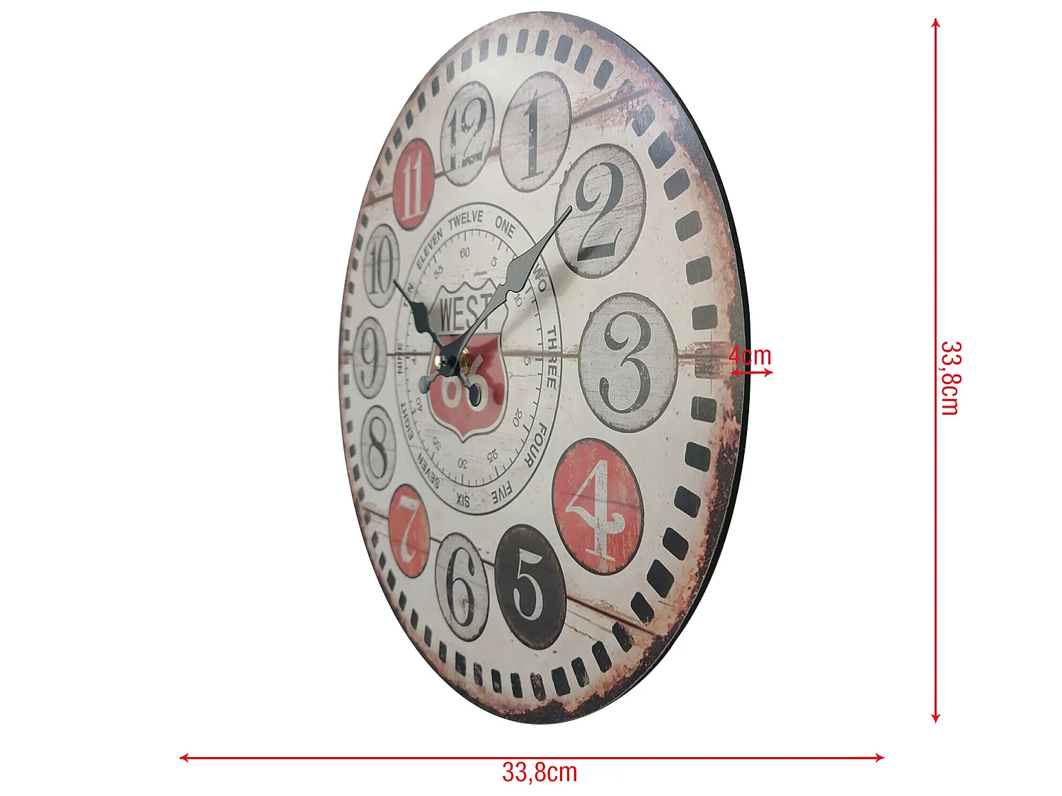 Orologio da Appendere Retro Orologi Tondi Mdf Metallo Marrone Rosso