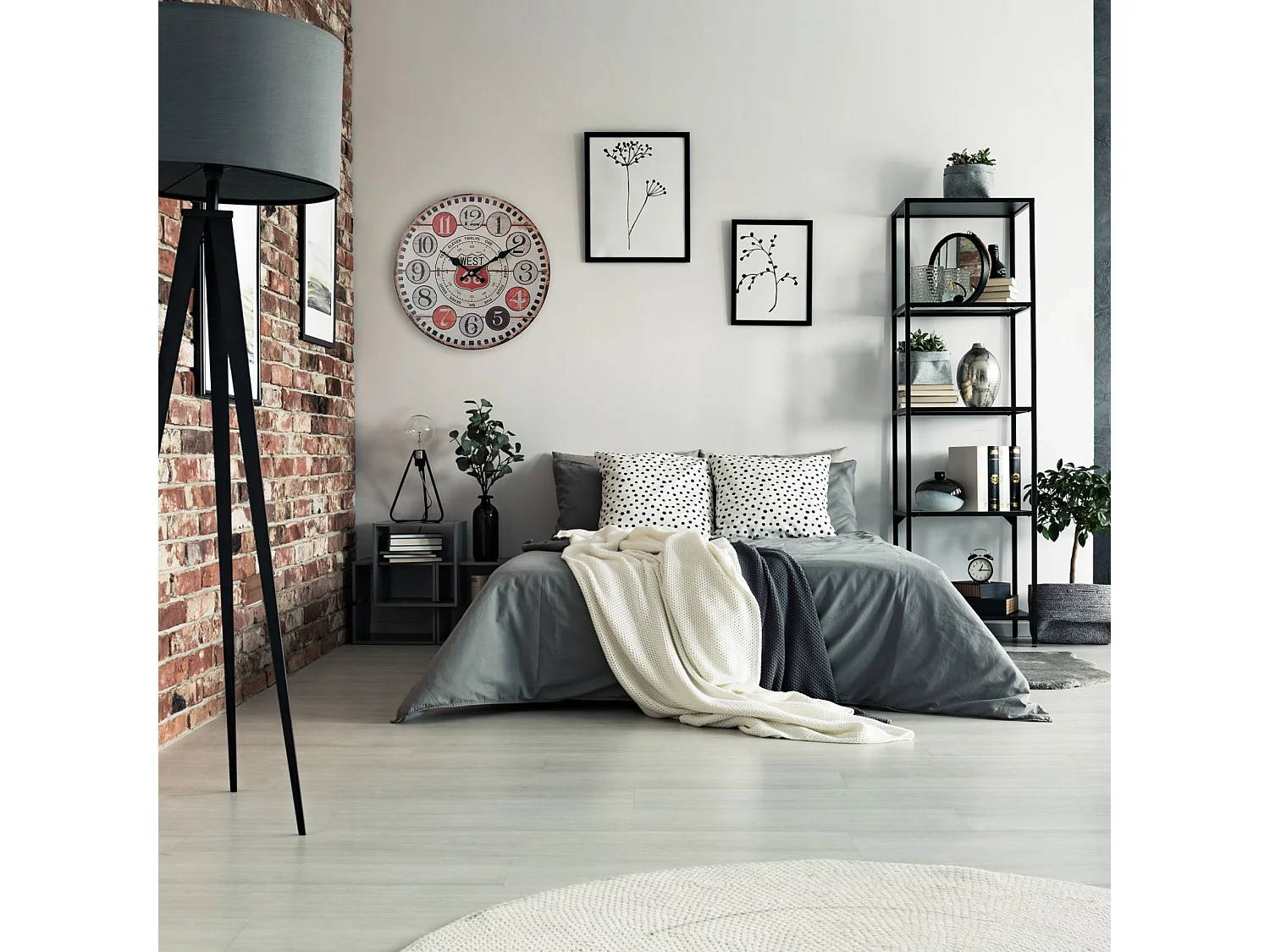 Horloge Rétro Suspendue Horloges Rondes Mdf Métal Marron Rouge