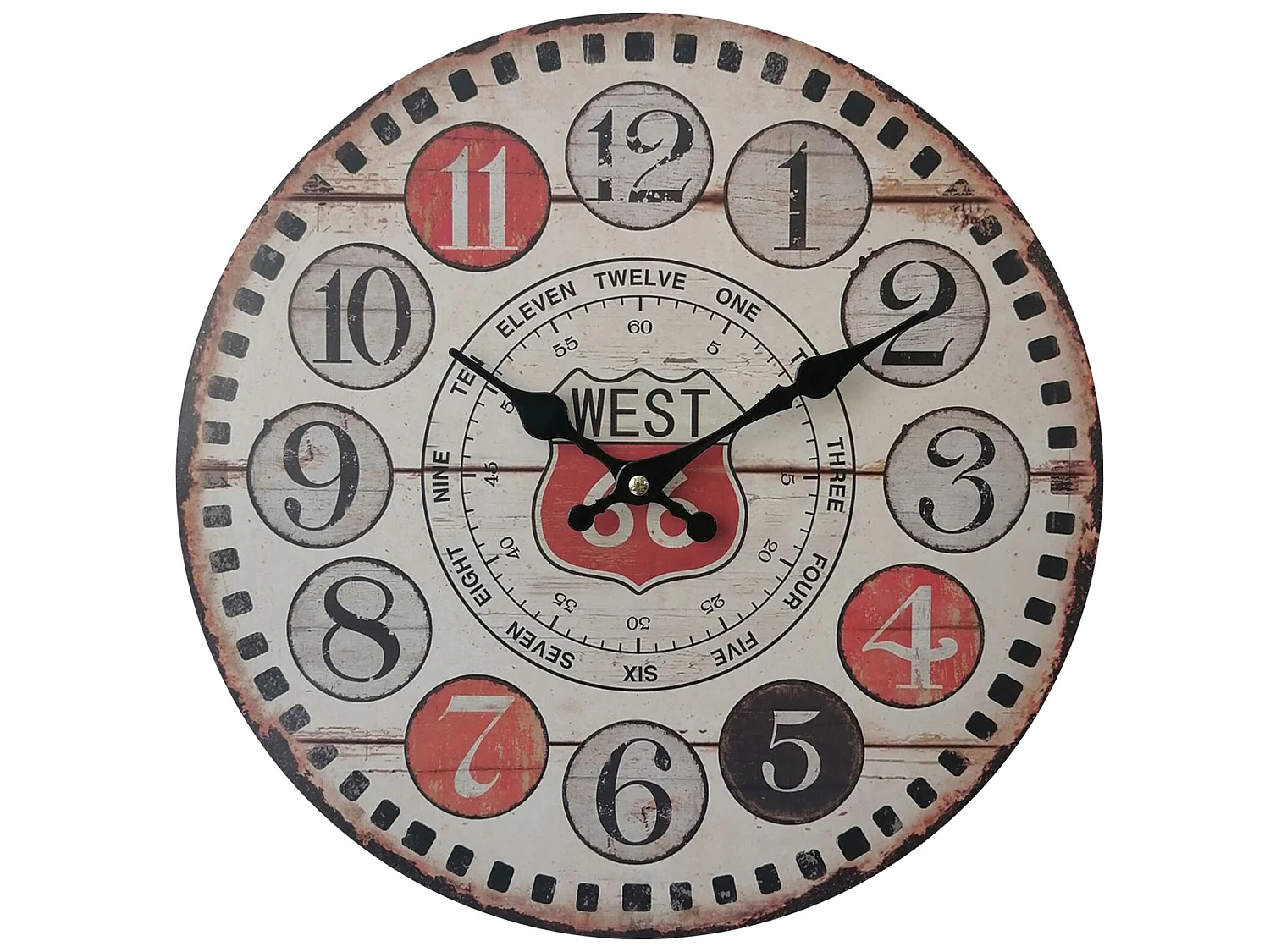 Horloge Rétro Suspendue Horloges Rondes Mdf Métal Marron Rouge