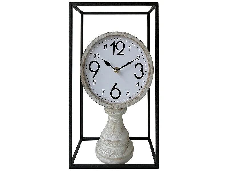 Reloj de Mesa Vintage Mdf Metal Negro Blanco Marrón para Cocina Dormitorio