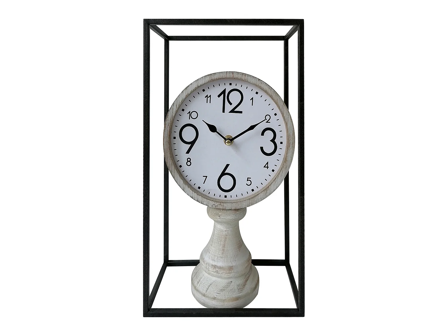 Reloj de Mesa Vintage Mdf Metal Negro Blanco Marrón para Cocina Dormitorio