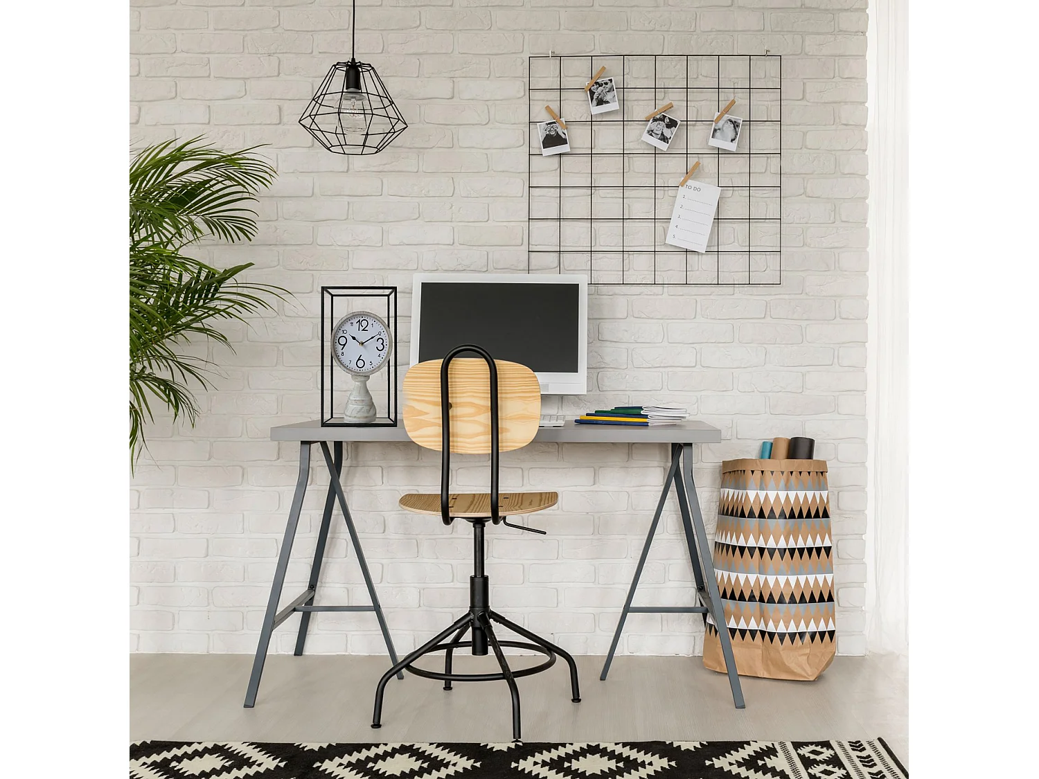 Reloj de Mesa Vintage Mdf Metal Negro Blanco Marrón para Cocina Dormitorio