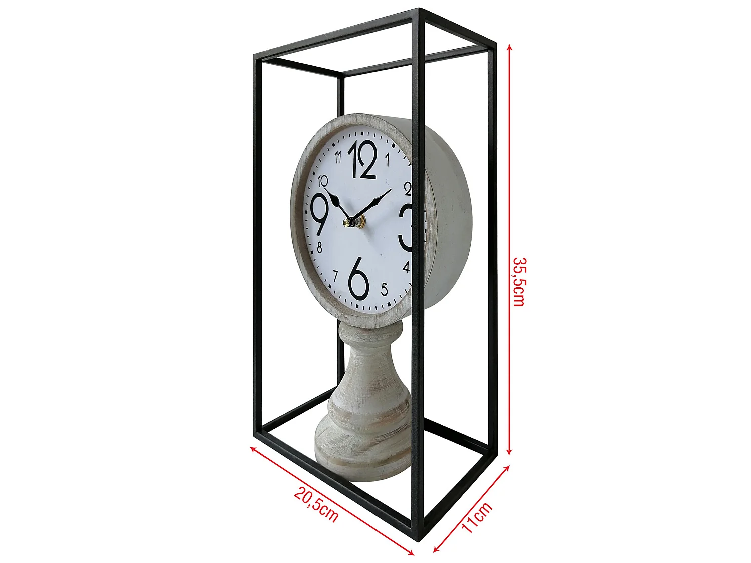 Reloj de Mesa Vintage Mdf Metal Negro Blanco Marrón para Cocina Dormitorio