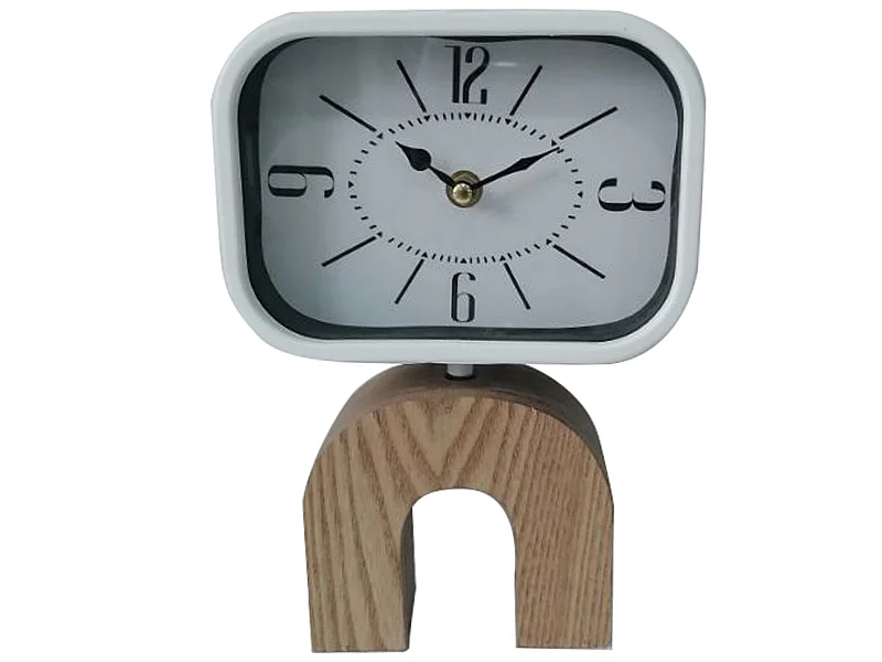 Orologio da Appoggio Orologi Tavolo Mdf Metallo Bianco Marrone Analogico